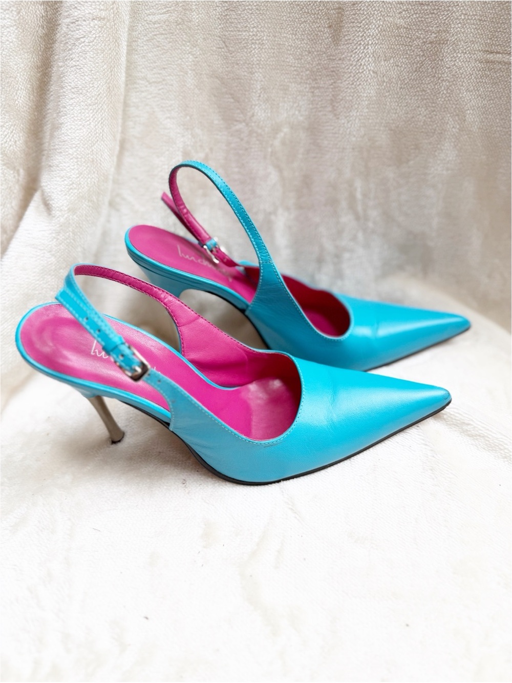 Slingback Pointed-Toe Pumps in Turquoise